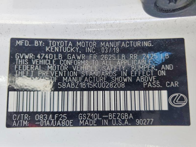 Aukcja sprzedaży 2019 Lexus Es, vin: 58ABZ1B15KU028208, numer aukcji: 49650706