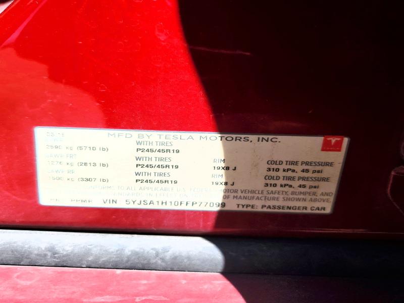 Продаж на аукціоні авто 2015 Tesla Model S, vin: 5YJSA1H10FFP77099, номер лоту: 50750416