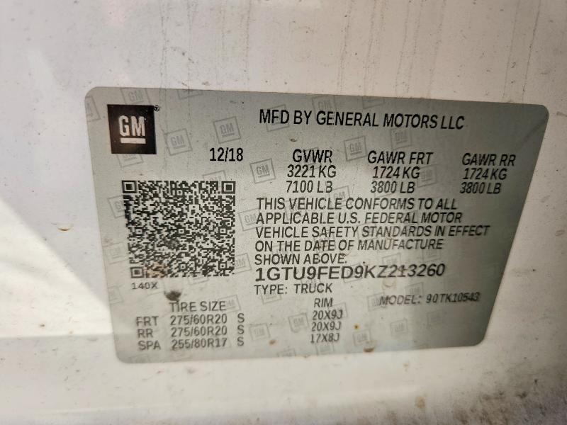 Продаж на аукціоні авто 2019 Gmc Sierra, vin: 1GTU9FED9KZ213260, номер лоту: 49060696