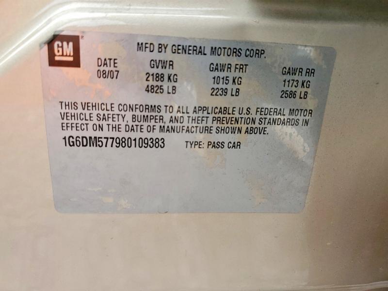 2008 Cadillac Cts მანქანა იყიდება აუქციონზე, vin: 1G6DM577980109383, აუქციონის ნომერი: 49950396