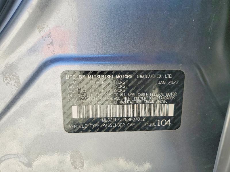 Продаж на аукціоні авто 2022 Mitsubishi Mirage, vin: ML32FUFJ2NHF07012, номер лоту: 50779746