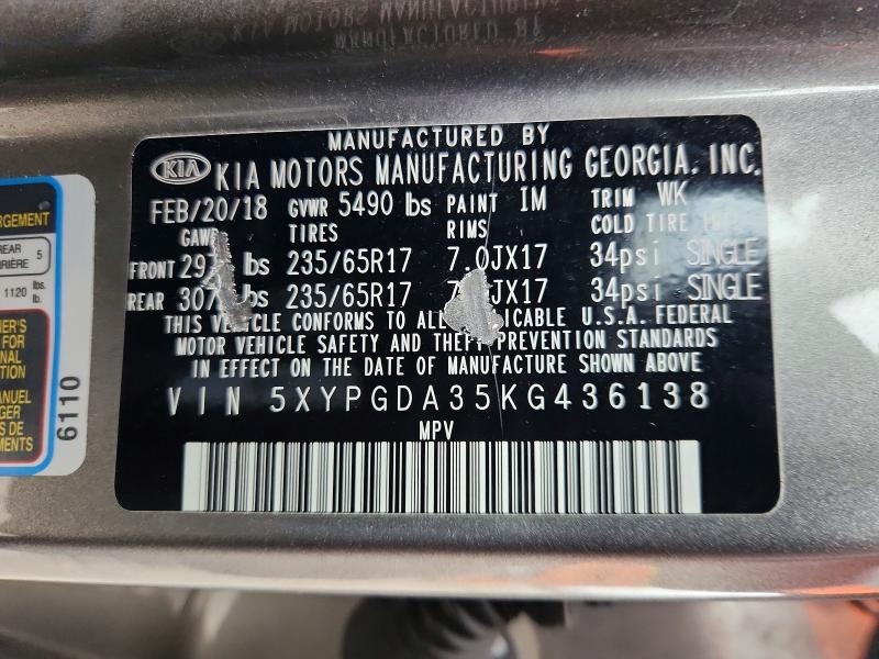 Aukcja sprzedaży 2019 Kia Sorento, vin: 5XYPGDA35KG436138, numer aukcji: 47658716