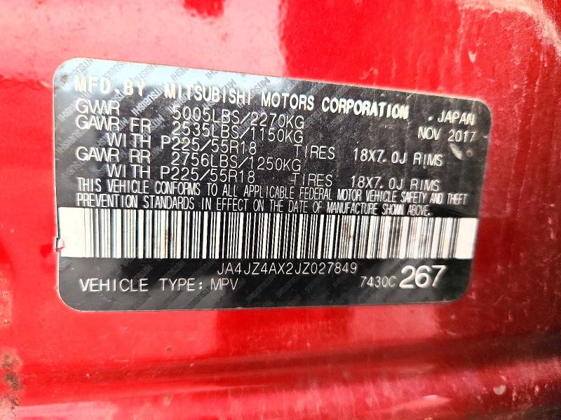 Продаж на аукціоні авто 2018 Mitsubishi Outlander, vin: JA4JZ4AX2JZ027849, номер лоту: 48344396