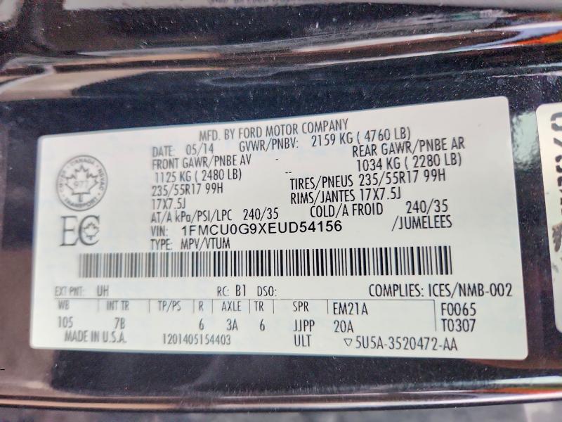 Продажа на аукционе авто 2014 Ford Escape, vin: 1FMCU0G9XEUD54156, номер лота: 51632636