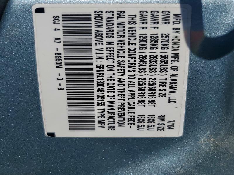 50746256 :رقم المزاد ، 5FNRL18004B135155 vin ، 2004 Honda Odyssey مزاد بيع