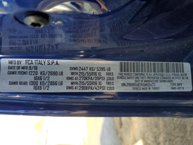 2019 Ram Promaster City მანქანა იყიდება აუქციონზე, vin: ZFBHRFAB7K6M03472, აუქციონის ნომერი: 50922026