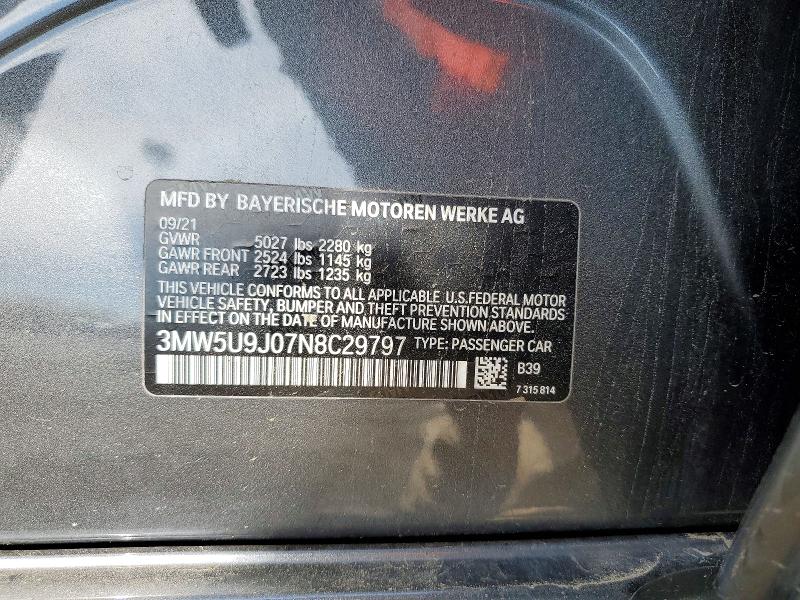 2022 Bmw M340xi მანქანა იყიდება აუქციონზე, vin: 3MW5U9J07N8C29797, აუქციონის ნომერი: 50501056