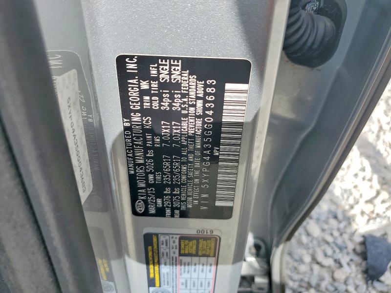 Продаж на аукціоні авто 2016 Kia Sorento, vin: 5XYPG4A35GG043683, номер лоту: 51428496