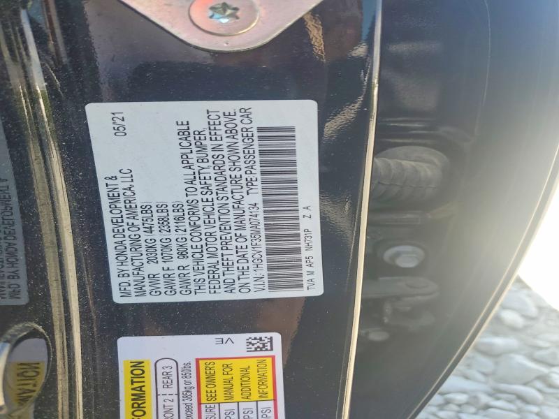 Продаж на аукціоні авто 2021 Honda Accord, vin: 1HGCV1F35MA074134, номер лоту: 50713896