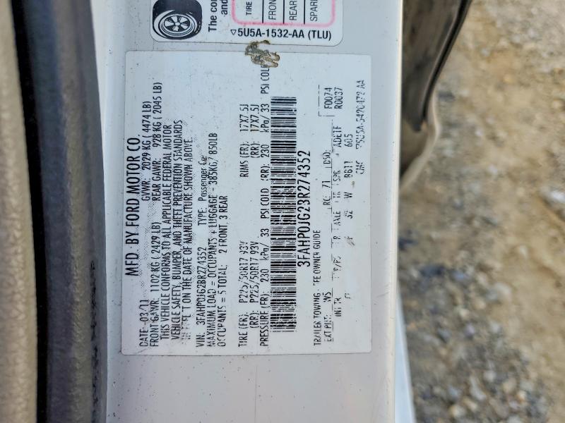 Продажа на аукционе авто 2011 Ford Fusion, vin: 3FAHP0JG2BR274352, номер лота: 51034346