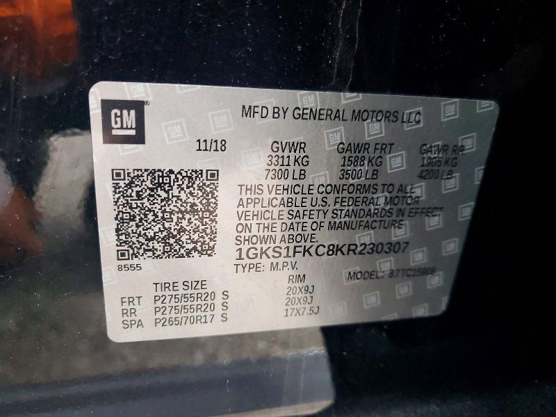 2019 Gmc Yukon Xl მანქანა იყიდება აუქციონზე, vin: 1GKS1FKC8KR230307, აუქციონის ნომერი: 48922566
