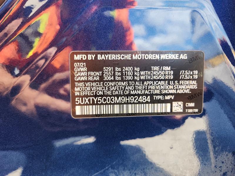 2021 Bmw X3 მანქანა იყიდება აუქციონზე, vin: 5UXTY5C03M9H92484, აუქციონის ნომერი: 51244356