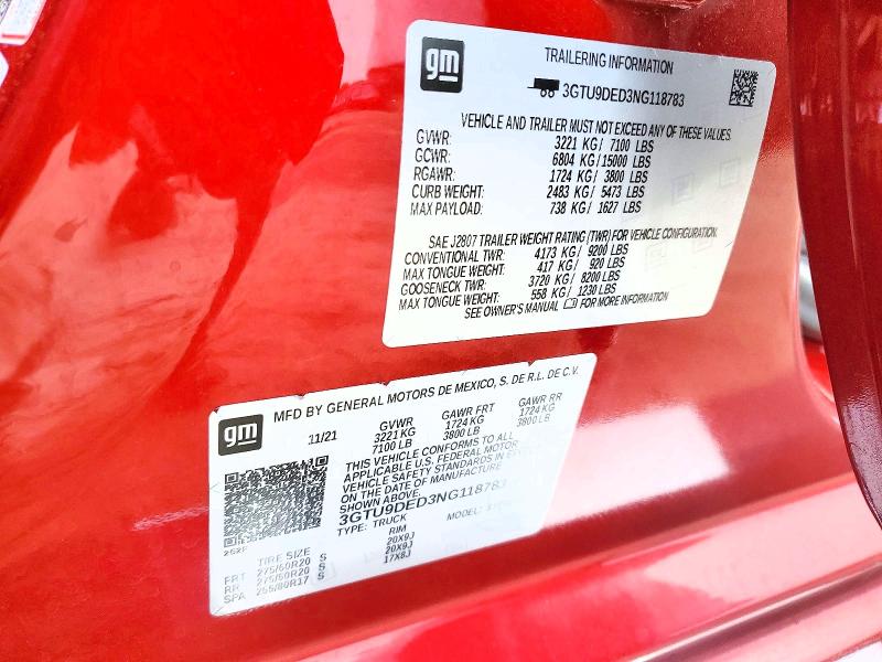 51451216 :رقم المزاد ، 3GTU9DED3NG118783 vin ، 2022 Gmc Sierra Limited مزاد بيع