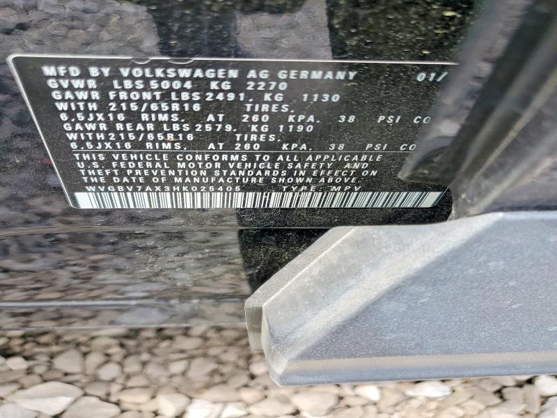 50598266 :رقم المزاد ، WVGBV7AX3HK025405 vin ، 2017 Volkswagen Tiguan مزاد بيع