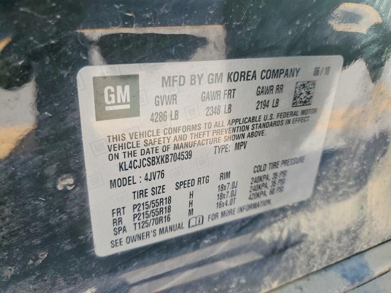 2019 Buick Encore მანქანა იყიდება აუქციონზე, vin: KL4CJCSBXKB704539, აუქციონის ნომერი: 50142996