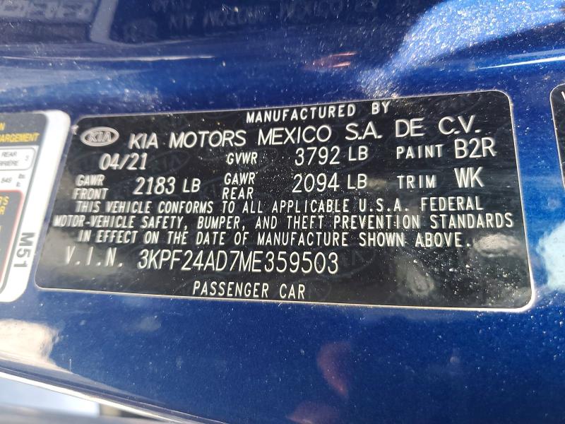 Продажа на аукционе авто 2021 Kia Forte, vin: 3KPF24AD7ME359503, номер лота: 49087706