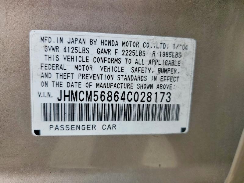 Продаж на аукціоні авто 2004 Honda Accord, vin: JHMCM56864C028173, номер лоту: 48865826