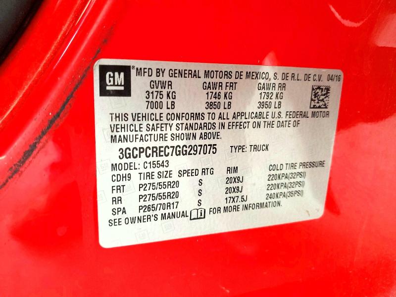 2016 Chevrolet Silverado მანქანა იყიდება აუქციონზე, vin: 3GCPCREC7GG297075, აუქციონის ნომერი: 50291266
