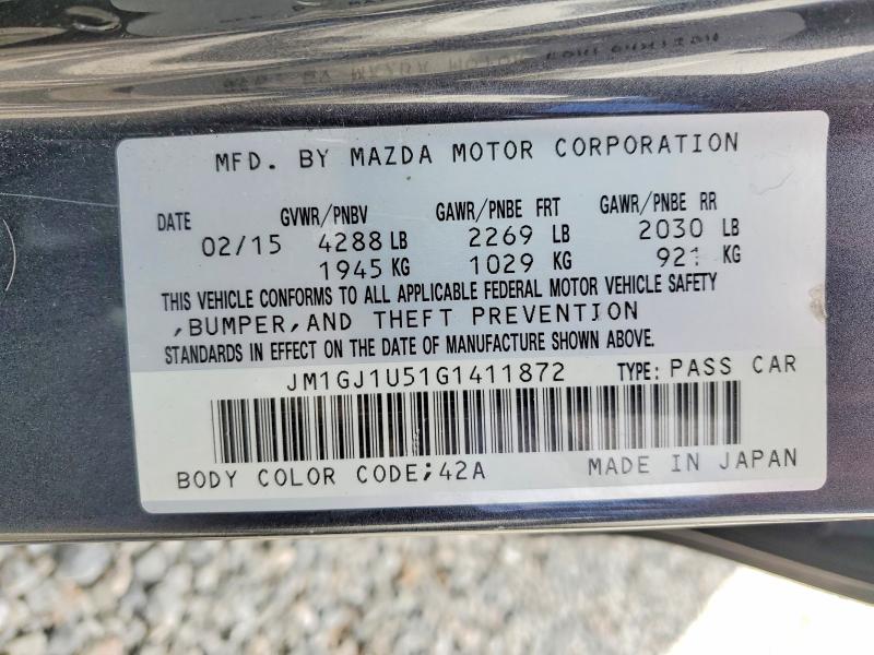 Aukcja sprzedaży 2016 Mazda 6, vin: JM1GJ1U51G1411872, numer aukcji: 48527706