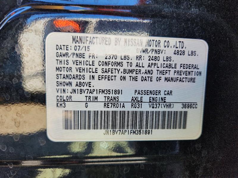 2015 Infiniti Q50 მანქანა იყიდება აუქციონზე, vin: JN1BV7AP1FM351891, აუქციონის ნომერი: 49080466