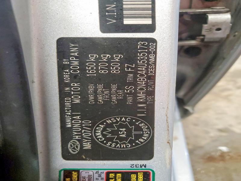 50122056 :رقم المزاد ، KMHCN4BC4AU535173 vin ، 2010 Hyundai Accent مزاد بيع