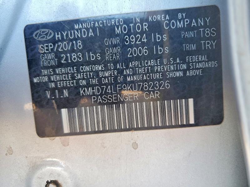 Aukcja sprzedaży 2019 Hyundai Elantra, vin: KMHD74LF9KU782326, numer aukcji: 50175806