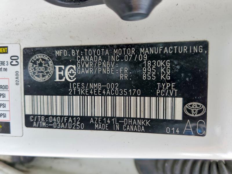 Auction sale of the 2010 Toyota Corolla Matrix, vin: 2T1KE4EE4AC035170, lot number: 49401456