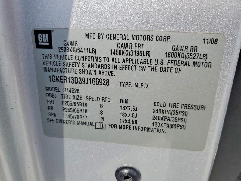 49538296 :رقم المزاد ، 1GKER13D39J166928 vin ، 2009 Gmc Acadia مزاد بيع