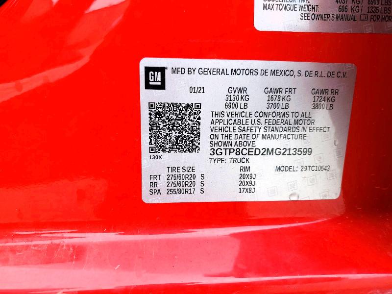 Продаж на аукціоні авто 2021 Gmc Sierra, vin: 3GTP8CED2MG213599, номер лоту: 49555786