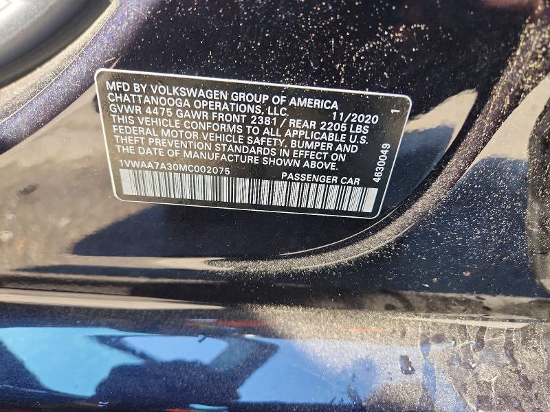 50122216 :رقم المزاد ، 1VWAA7A30MC002075 vin ، 2021 Volkswagen Passat مزاد بيع