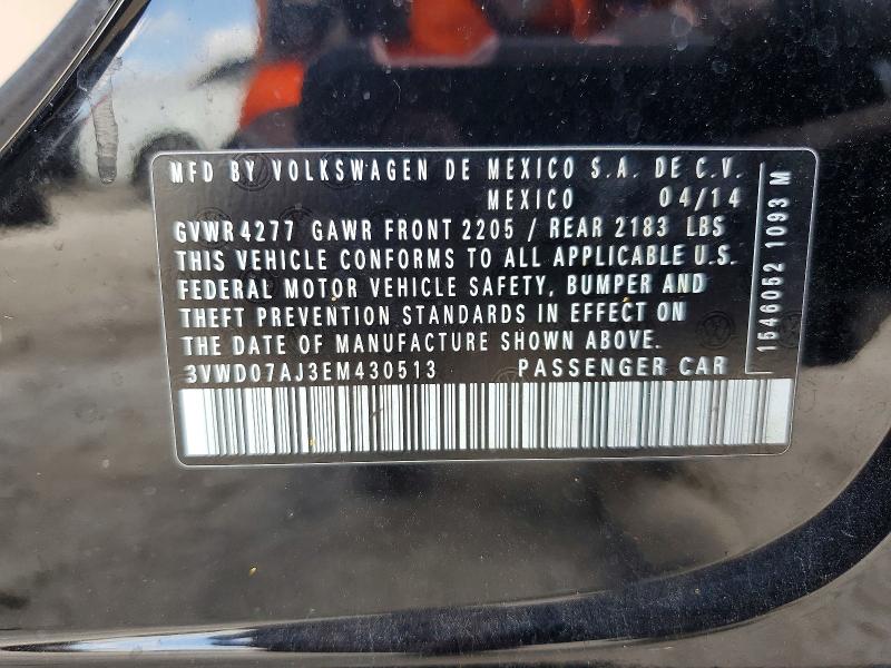 51701236 :رقم المزاد ، 3VWD07AJ3EM430513 vin ، 2014 Volkswagen Jetta مزاد بيع