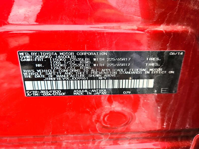 Aukcja sprzedaży 2014 Toyota Rav 4, vin: JTMBFREV9EJ009961, numer aukcji: 51290276