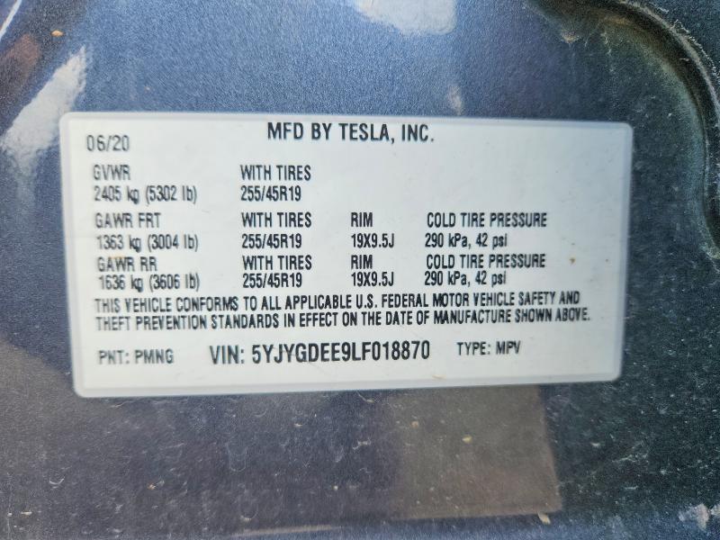 Продажа на аукционе авто 2020 Tesla Model Y, vin: 5YJYGDEE9LF018870, номер лота: 49642406