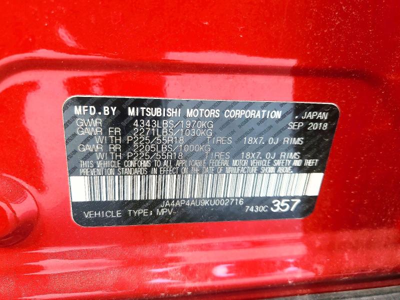 Продаж на аукціоні авто 2019 Mitsubishi Outlander Sport, vin: JA4AP4AU9KU002716, номер лоту: 49704906