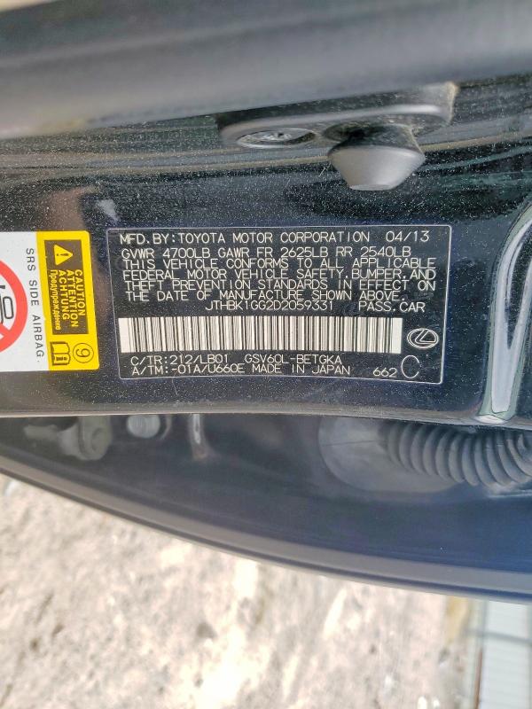 49579866 :رقم المزاد ، JTHBK1GG2D2059331 vin ، 2013 Lexus Es مزاد بيع