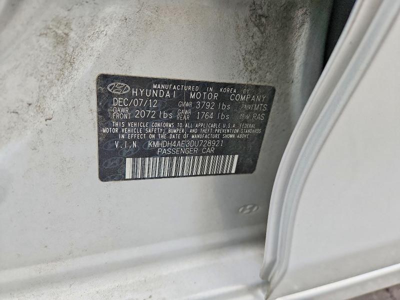 51418396 :رقم المزاد ، KMHDH4AE3DU728921 vin ، 2013 Hyundai Elantra مزاد بيع