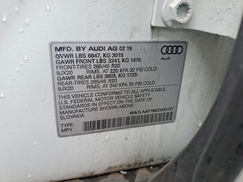 Продажа на аукционе авто 2019 Audi Q7, vin: WA1LAAF78KD033127, номер лота: 50743056