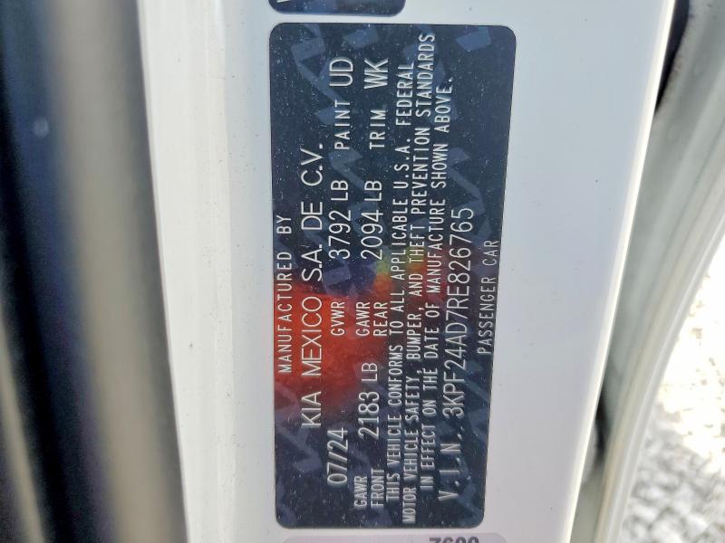 2024 Kia Forte მანქანა იყიდება აუქციონზე, vin: 3KPF24AD7RE826765, აუქციონის ნომერი: 50566736