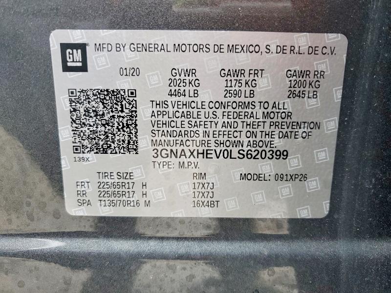 2020 Chevrolet Equinox მანქანა იყიდება აუქციონზე, vin: 3GNAXHEV0LS620399, აუქციონის ნომერი: 50796206
