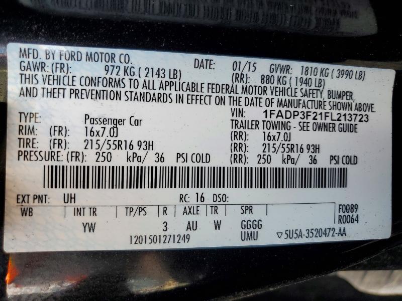 2015 Ford Focus მანქანა იყიდება აუქციონზე, vin: 1FADP3F21FL213723, აუქციონის ნომერი: 49979176