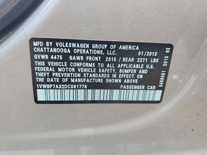 Продаж на аукціоні авто 2013 Volkswagen Passat, vin: 1VWBP7A32DC091778, номер лоту: 51288576