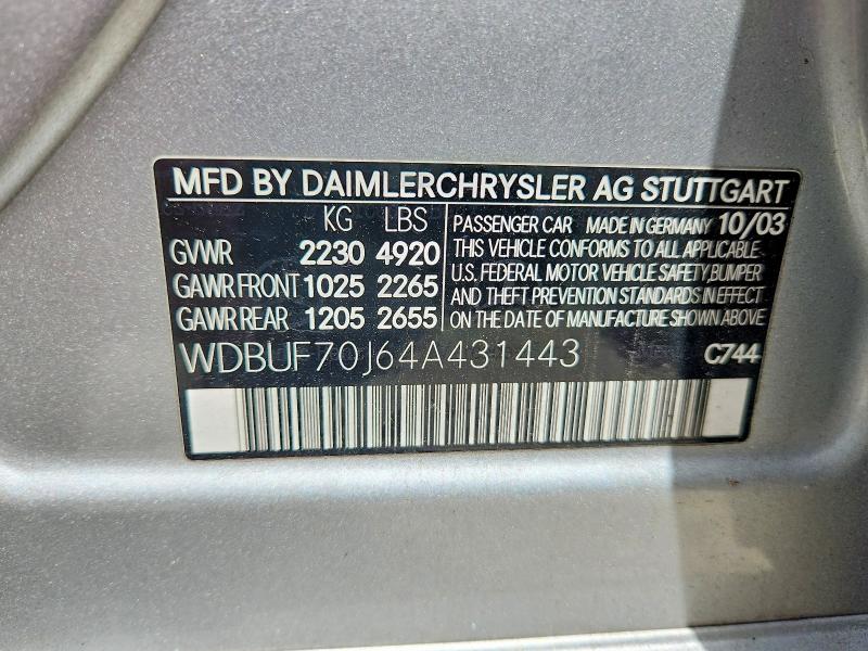 51573326 :رقم المزاد ، WDBUF70J64A431443 vin ، 2004 Mercedes-benz E مزاد بيع