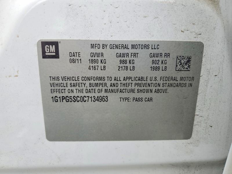 Продаж на аукціоні авто 2012 Chevrolet Cruze, vin: 1G1PG5SC0C7134963, номер лоту: 51088646