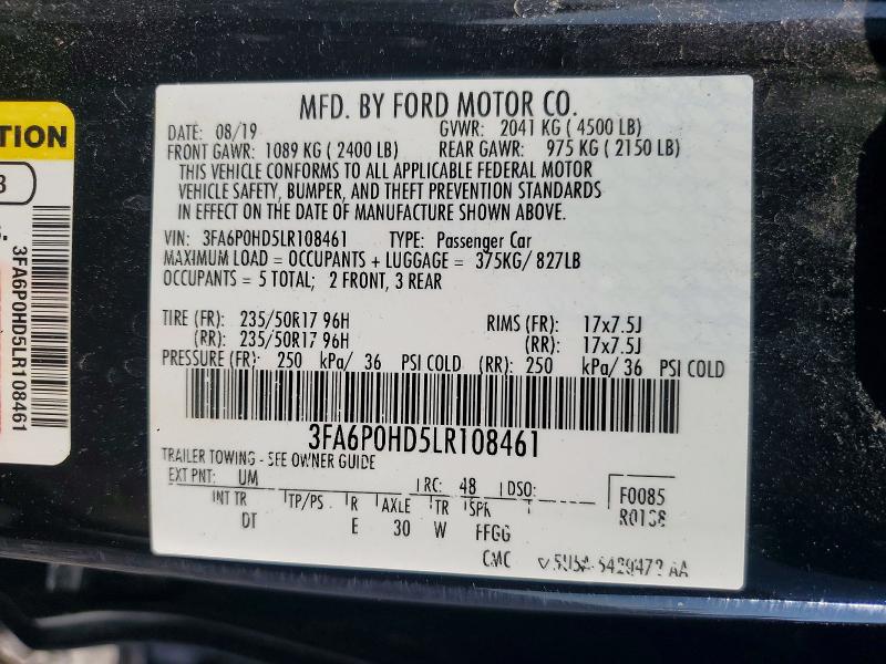 Aukcja sprzedaży 2020 Ford Fusion, vin: 3FA6P0HD5LR108461, numer aukcji: 50822216