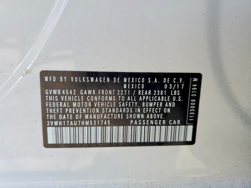 51685756 :رقم المزاد ، 3VWH17AU7HM531745 vin ، 2017 Volkswagen Golf Alltrack مزاد بيع