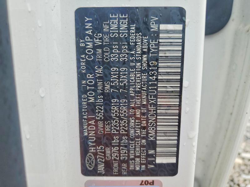 48600016 :رقم المزاد ، KM8SNDHFXFU114319 vin ، 2015 Hyundai Santa Fe مزاد بيع