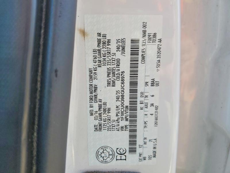 2016 Ford Escape მანქანა იყიდება აუქციონზე, vin: 1FMCU0G98GUC68976, აუქციონის ნომერი: 51086496