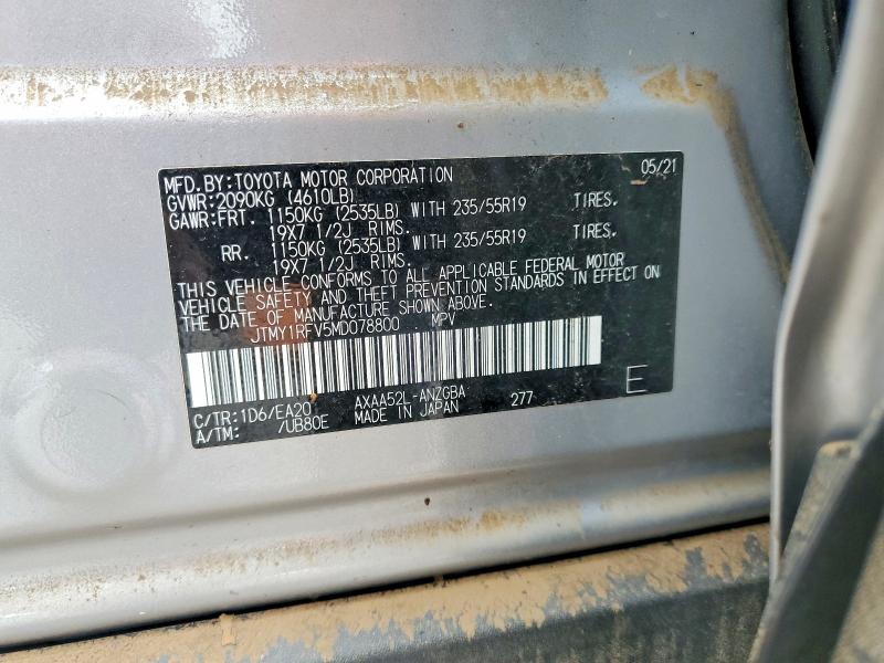 Aukcja sprzedaży 2021 Toyota Rav4, vin: JTMY1RFV5MD078800, numer aukcji: 49166486