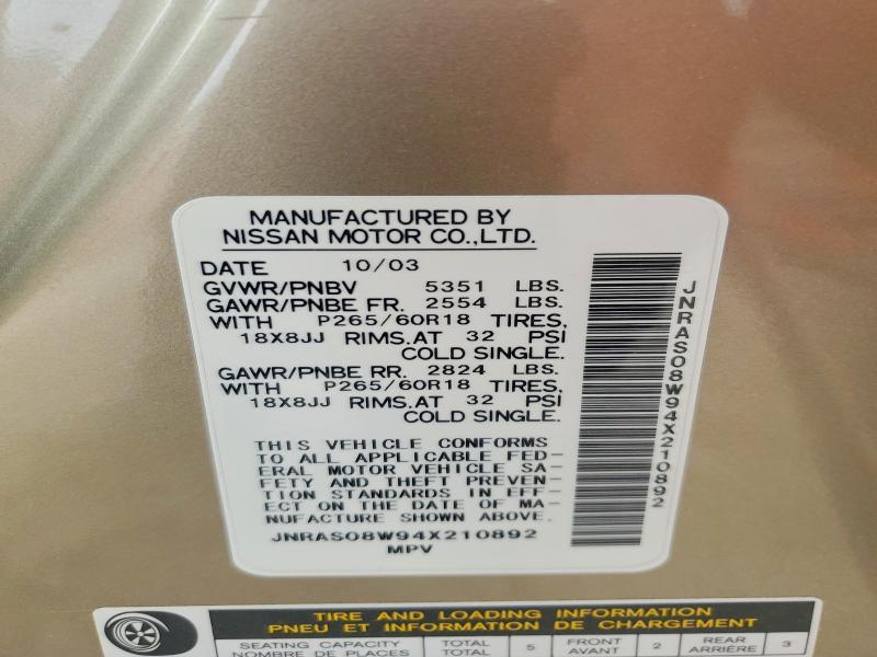Продажа на аукционе авто 2004 Infiniti Fx35, vin: JNRAS08W94X210892, номер лота: 49471006