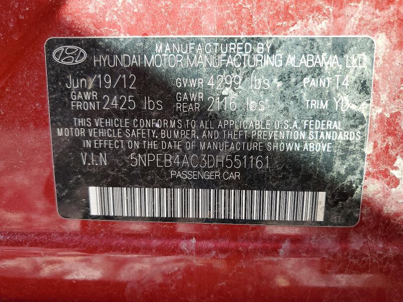Aukcja sprzedaży 2013 Hyundai Sonata, vin: 5NPEB4AC3DH551161, numer aukcji: 97777435